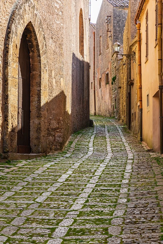 Trapani Province-Erice A narrow cobblestone street in the ancient hill town of Erice